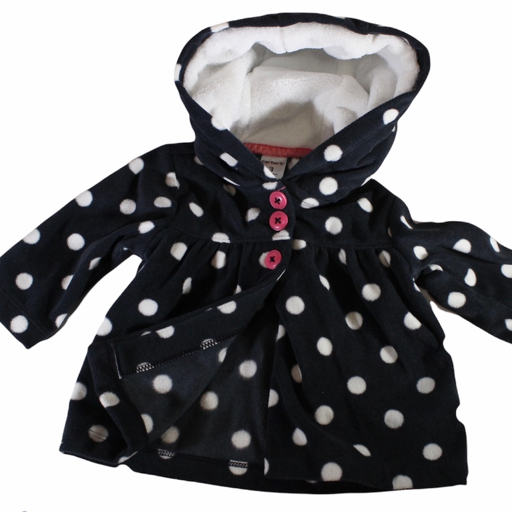 CARTERS Fleece Jacket Coat Black White Polka Dot 3